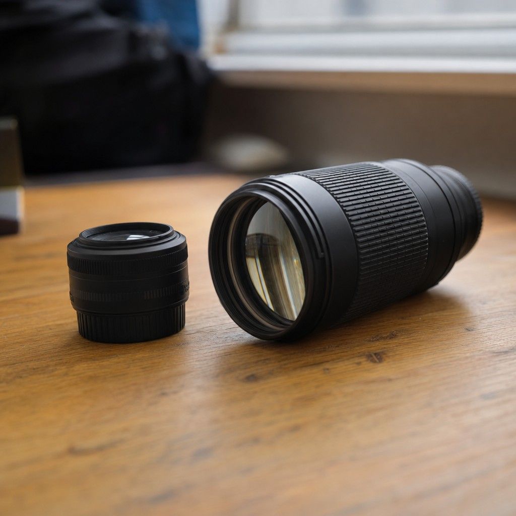 Two camera lenses of different sizes side by side