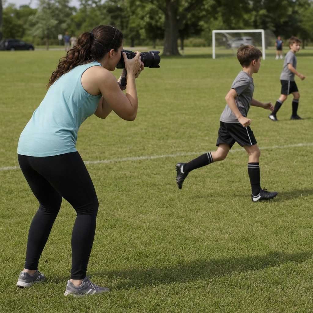 A parent following the action with a camera to pan
